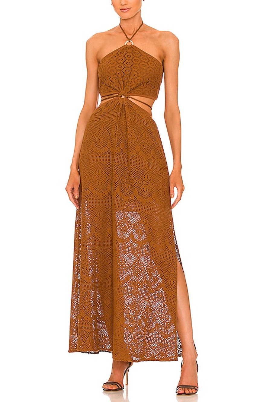 Simkhai Crochet Coffee Georgiana Dress Size XS
